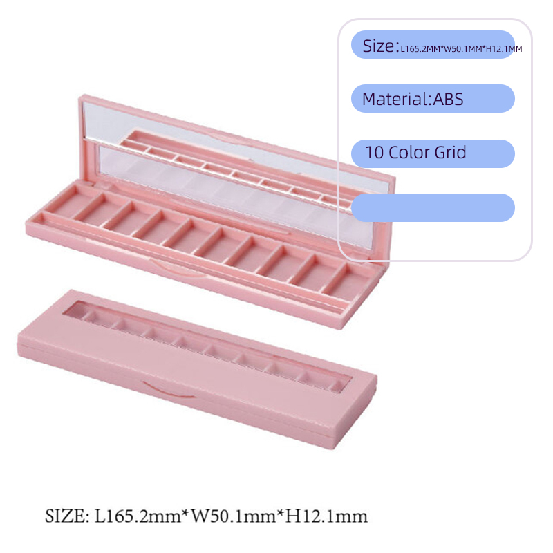 Rectangular ten color plastic eye shadow box with transparent window