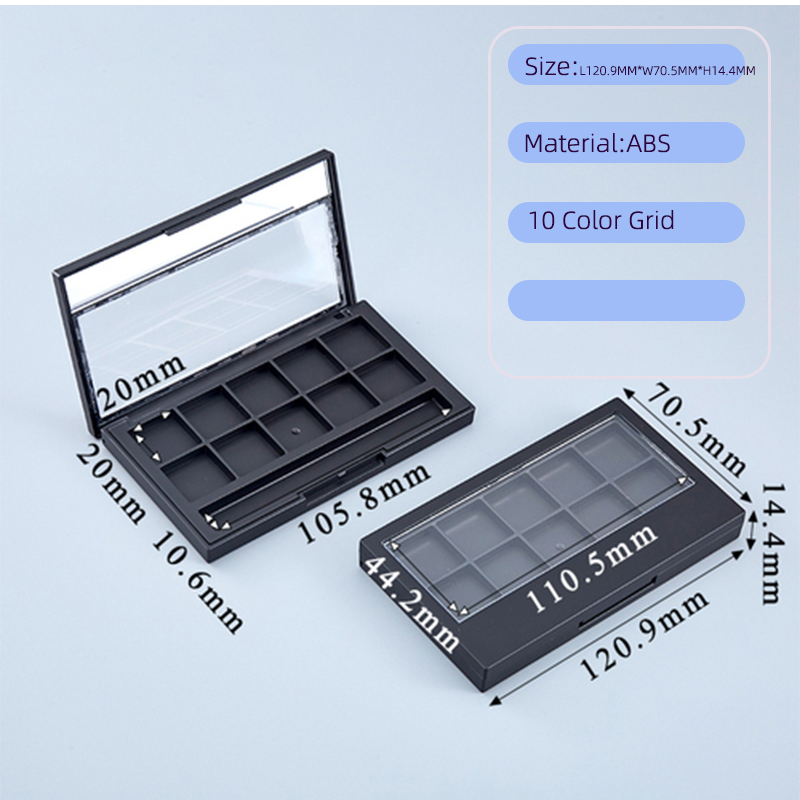 Rectangular ten color plastic with transparent window eye shadow plate