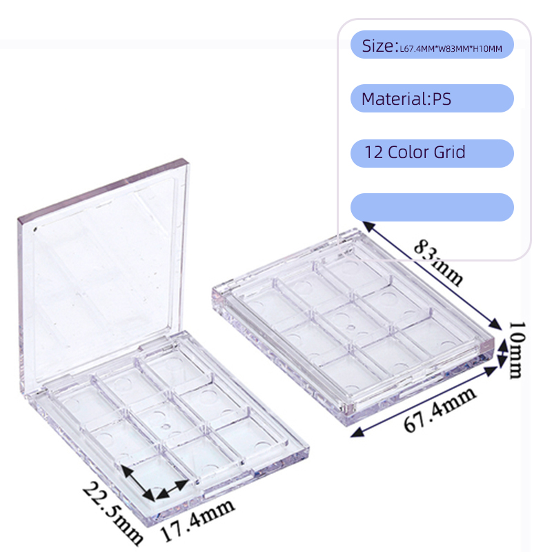 Square nine color plastic transparent eye shadow plate packaging
