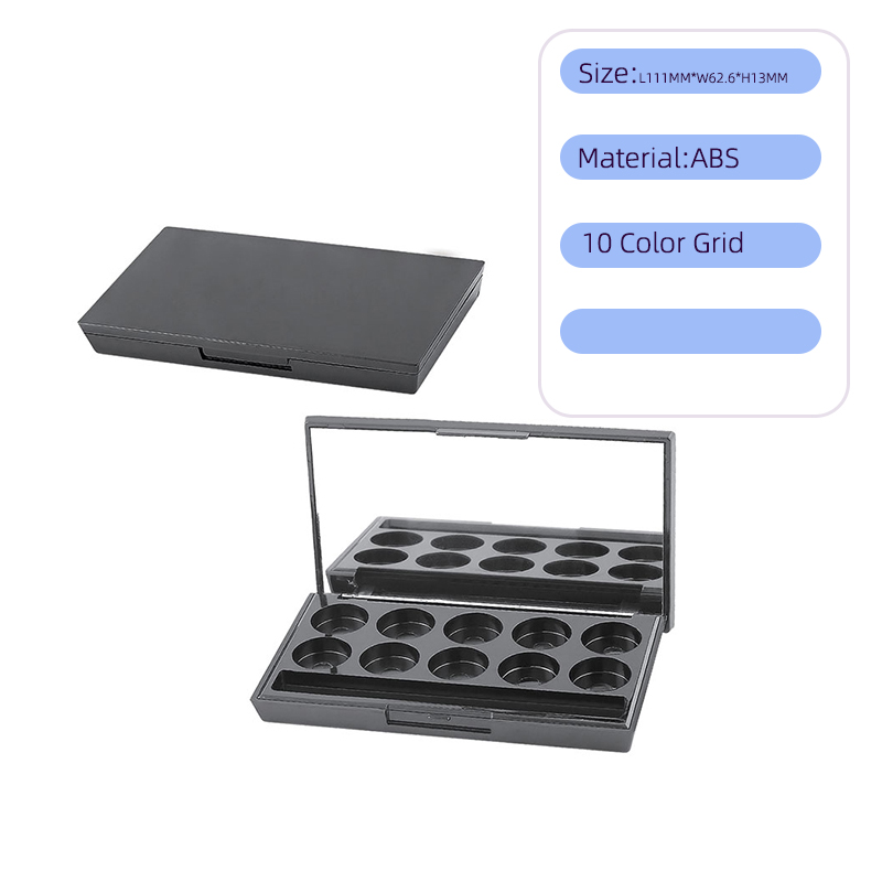 Rectangular injection molded black ten color eye shadow plate packaging