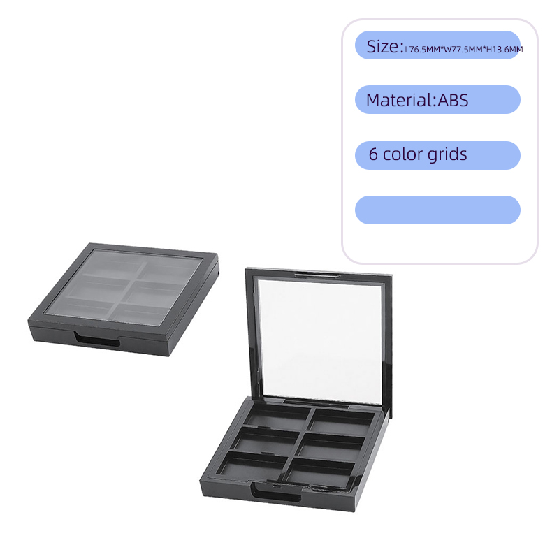 Square injection molded black eye shadow tray box with transparent skylight